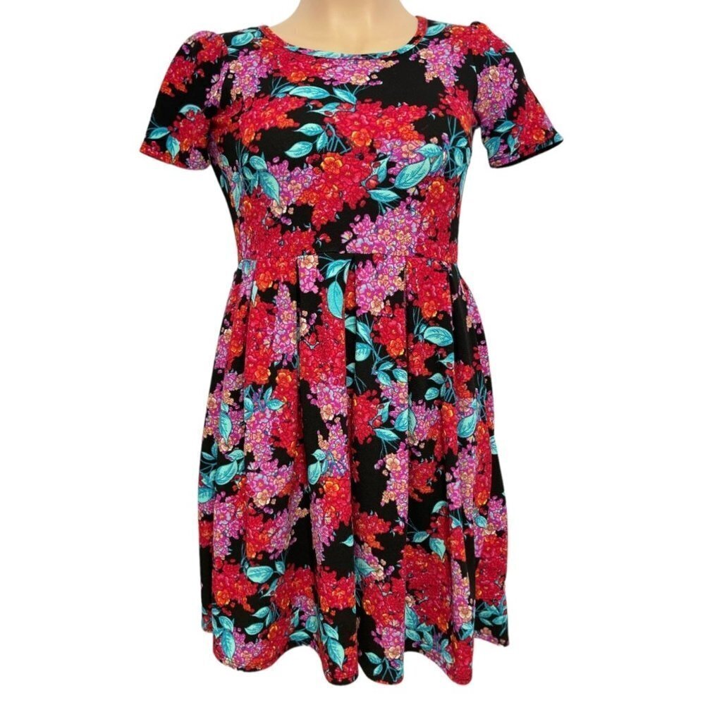 LULAROE "Simply Comfortable" Dress Size‎ Small Floral Multicolor Pockets Stretch - Picture 16 of 16